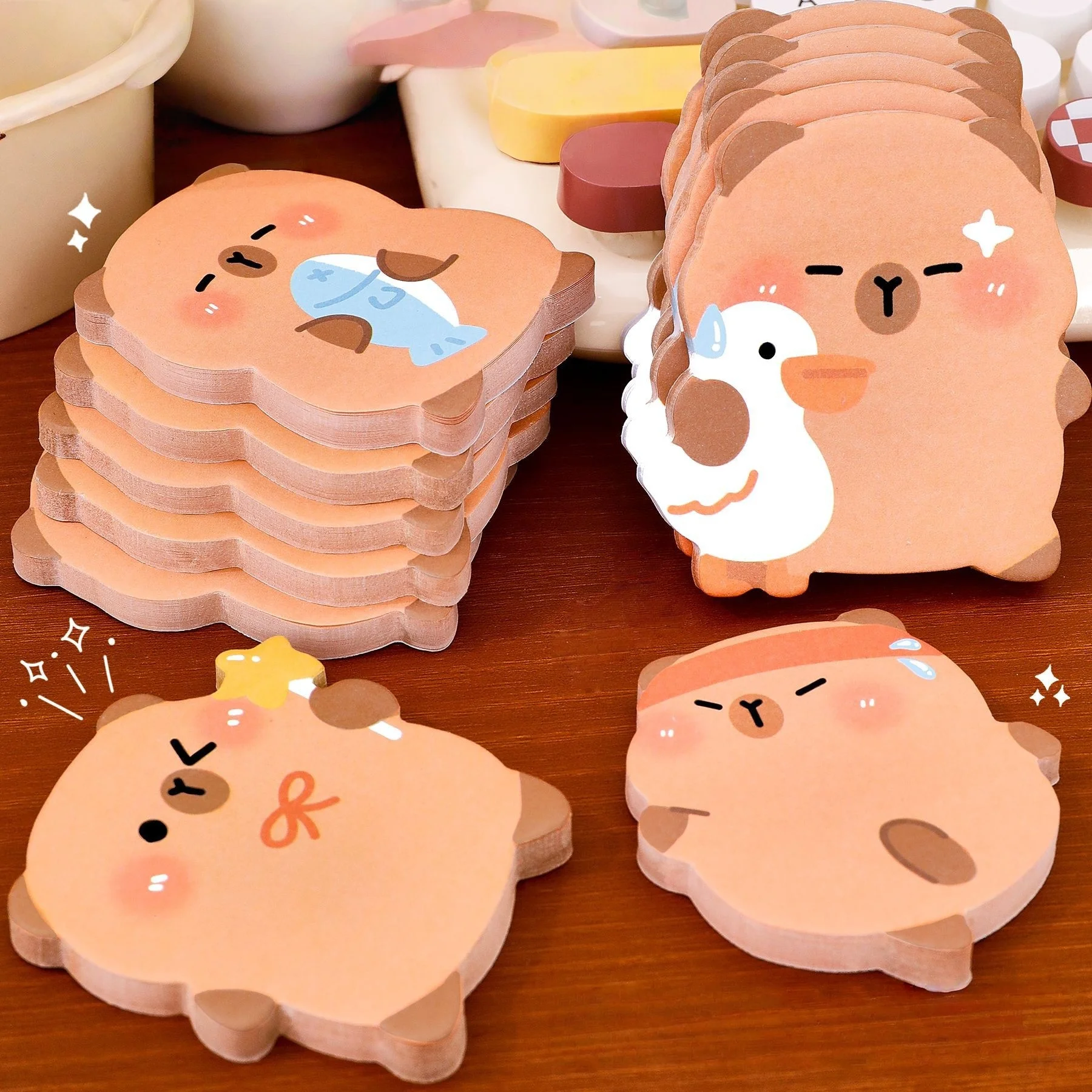 4 books 240 pages Capibala self-adhesive sticky notes for students, cute messages, white sticky notes, capybara office logs