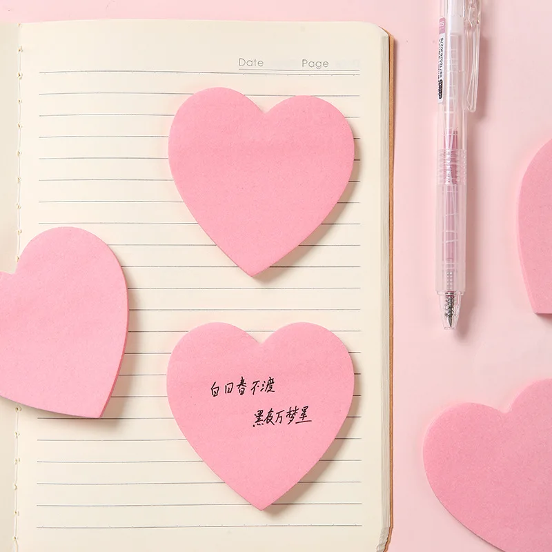 Memo Pad School Supplies Light Pink Heart Shaped Love Sticky Notes Handwritten Positive Comments Convenient Stickers Wholesale