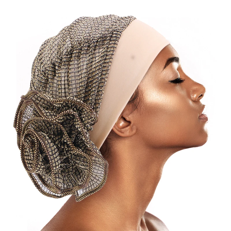 New Women Flower Muslim Stretch Shinny Turban Hair Loss Chemo Hat Bandanas Inner Cap Ninja Cancer Bonnet Head Wrap Beanie Caps