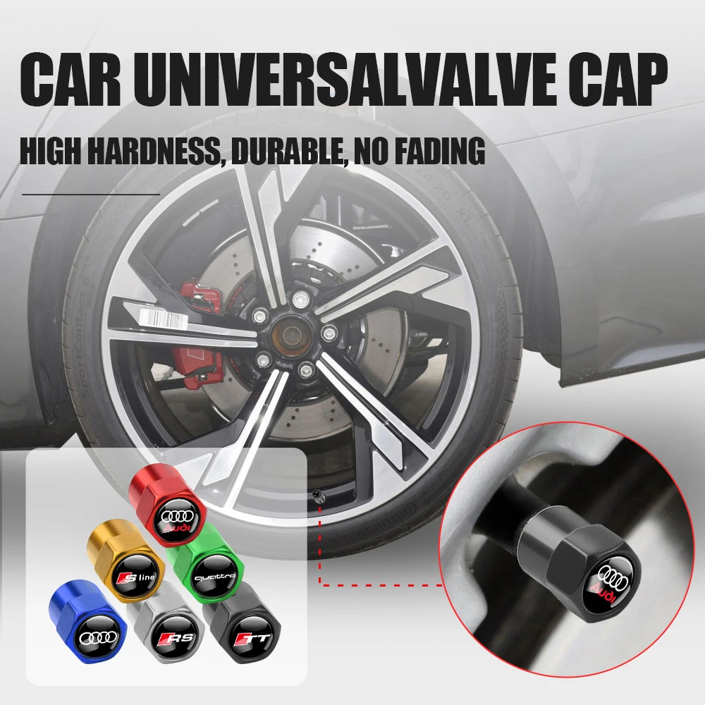 4pcs Car Wheel Tire Valve Caps Tyre Stem Caps Bolt-In For Audi Sline A3 8P 8L 8V A4 B8 B6 B7 B9 A6 C6 C7 S5 A7 A5 Q5 Q3 TT A1 Q7