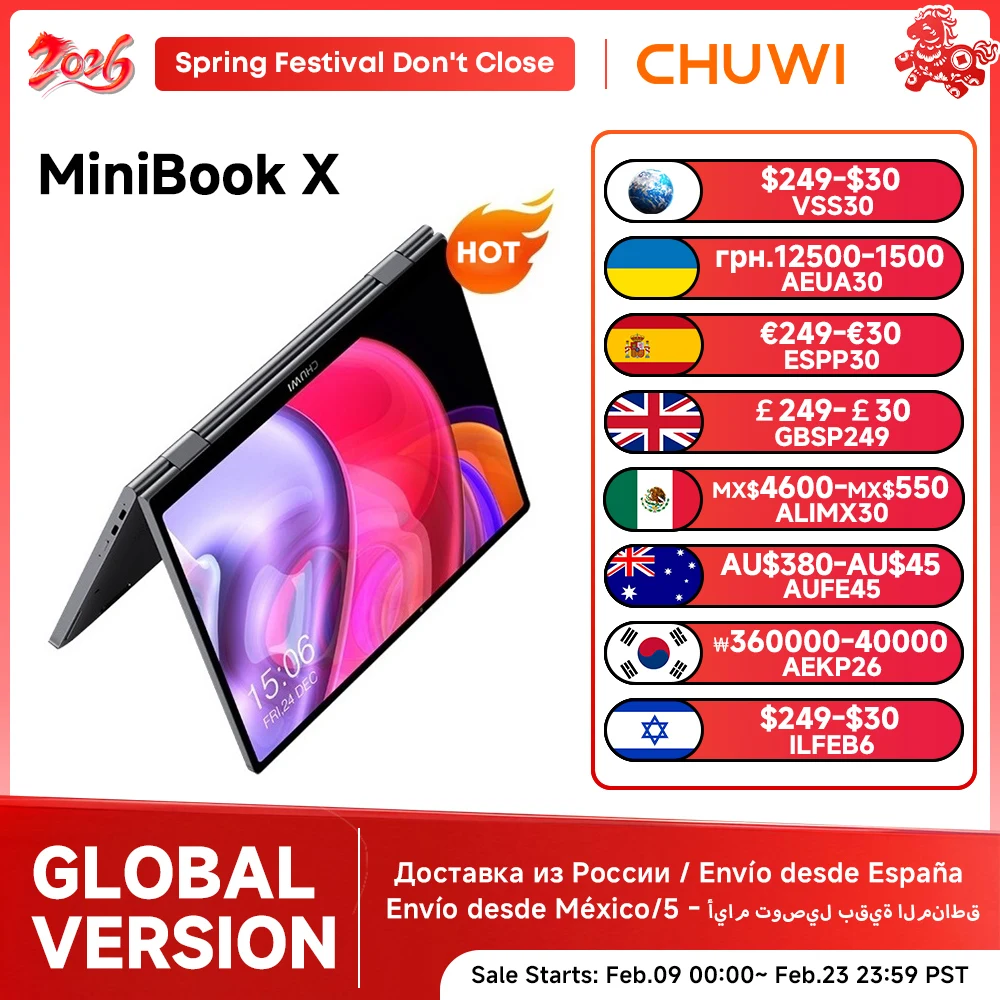 CHUWI MiniBook X Laptop Tablet 2 In 1 Intel N150/N100 10.51" FHD IPS Screen 16GB / 12GB RAM LPDDR5 512G SSD Windows 11 Notebook