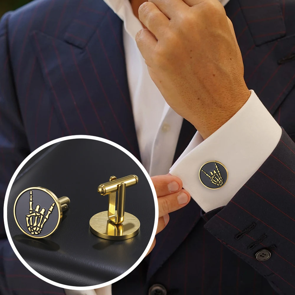 My Shape Skull Fingers Cufflinks Tie Clip Set Hip Hop Punk Skeleton Hand Cuff Links for Men Shirt Party Stainless Steel Jewelry