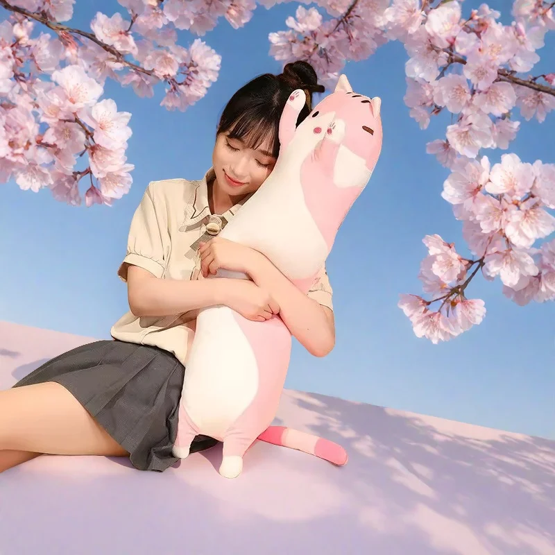 50/70cm Funny Joy Cute Soft Long Cat Plush Toys Pause Office Nap Pillow Bed Sleep Home Decor Doll for Kids Girl Gift