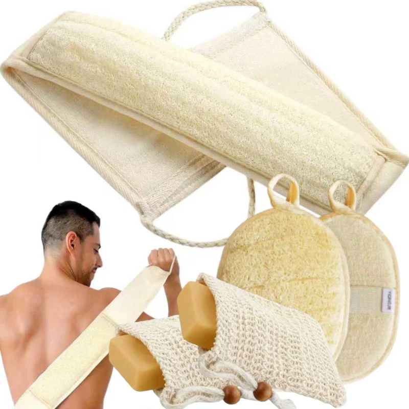 3 Styles Bath Sponge Natural Exfoliating Loofah Sponge Scrubber Body Backwash Belt Back Exfoliator Strap Bath Accessories