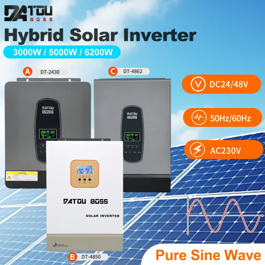 DATOUBOSS 3000W 5000W 6200W hybrid solar inverter 24V 48V 230v Pure Sine Wave Solar inverter 100A 150A MPPT controller