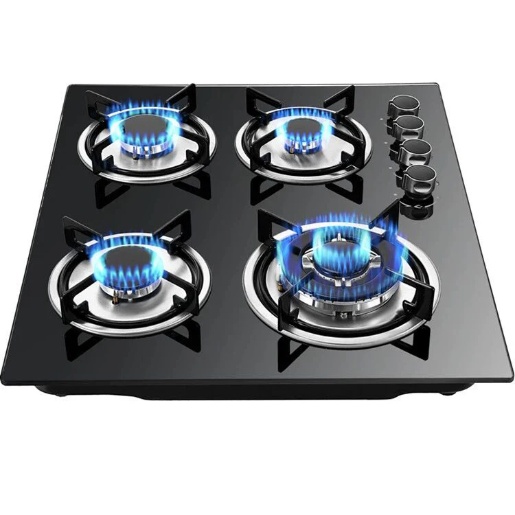 Factory Wholesale 60cm Gas Hob 4 Burner Built-In Glass Stove Class Energy Electric for Household Hotel Kitchen Use Iron
