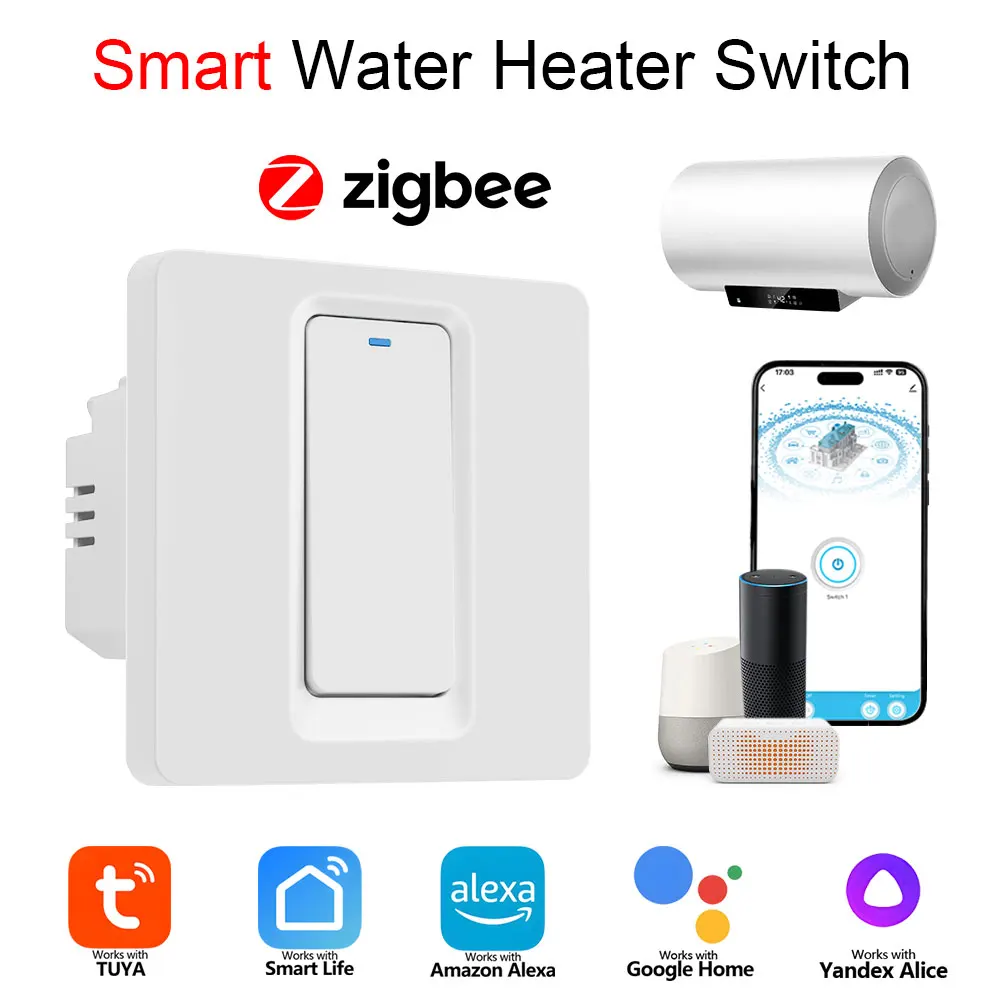 Zigbee Smart Water Heater With Button Switch, Timer, Remote Control, Voice Control, and Countdown