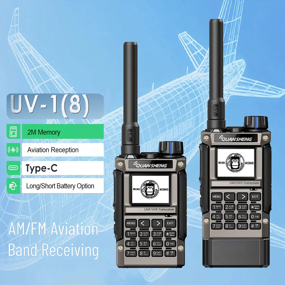 Quansheng UV-K1(8) Air Band Walkie Talkie Wireless Frequency Copy Type-C Charging Multi Band UHF VHF Ham Radio