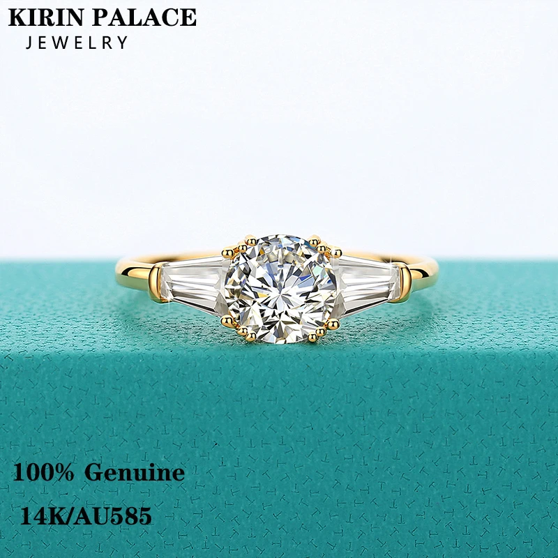 Real 100% 14k Gold AU585 Ring Engagement Moissanite Diamond 1ct 2ct 3ct Women Luxury K Gold Jewelry For Wedding Gifts
