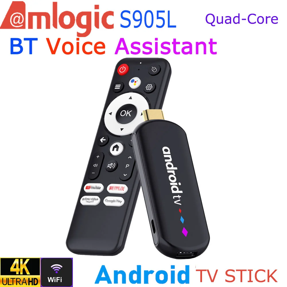Android TV Stick Amlogic S905L Quad Core 4K Video WiFi BT Voice Assistant Remote Control Media Player Smart TV Box H96 Max