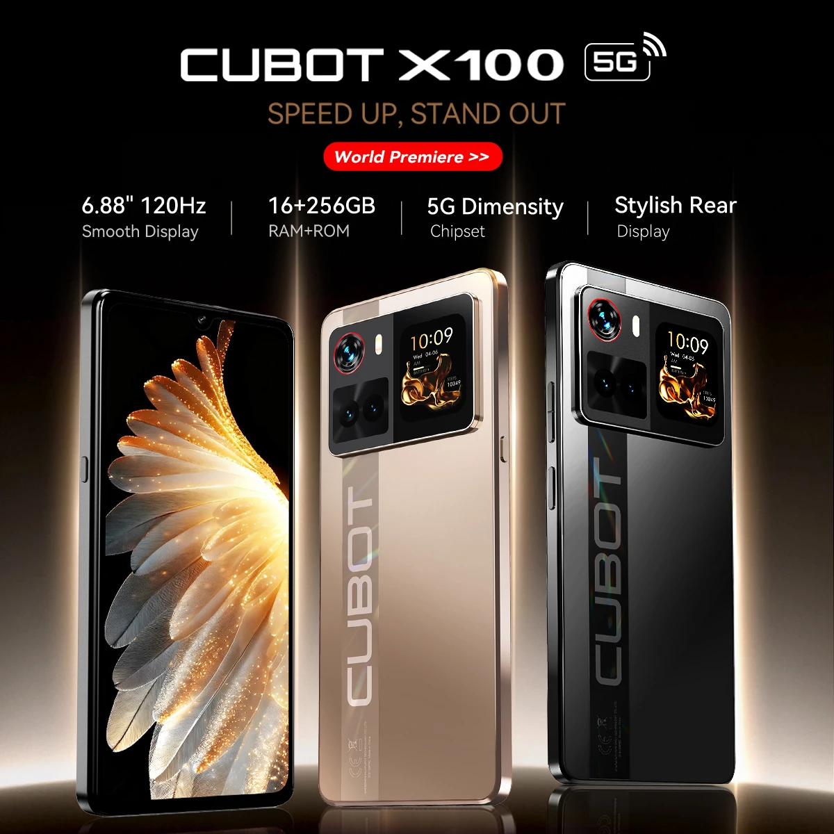 Smartphone 5G Cubot X100, Android 15, Dimensity 7025, 6nm, 2.5GHz,6.88-inch Screen,16GB(8+8),256GB, 64MP Camera, 5100mAh Battery