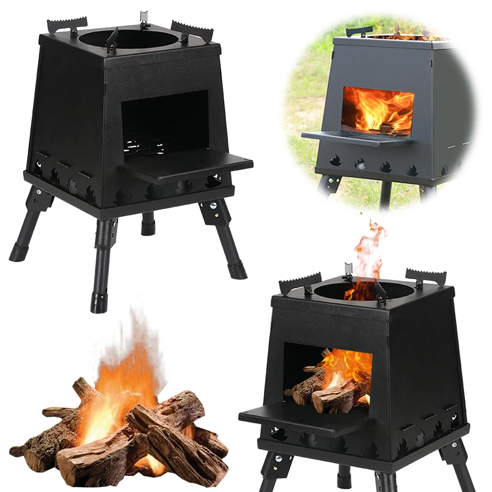 Portable Wood Burner Height Adjustable Portable Fire Wood Stove Stainless Steel for Tent Heater Camping Ice-Fishing Outdoor BBQ
