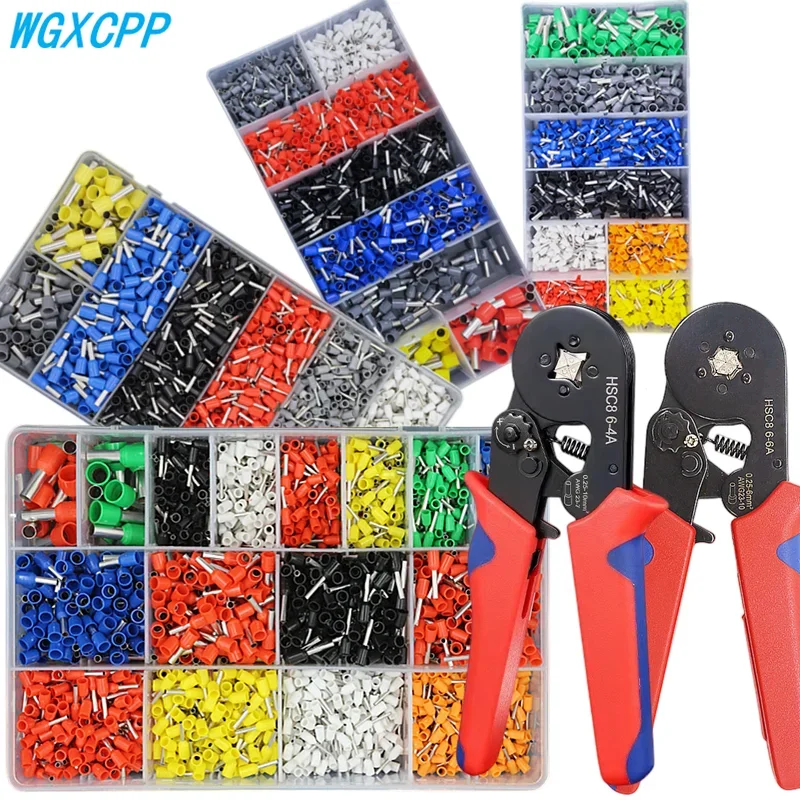 Boxed VE Tubular Crimp Terminals,Cable Electrical Connector,Insulated Wire Connectors,Tube Type Terminal Crimping Pliers HSC86-4