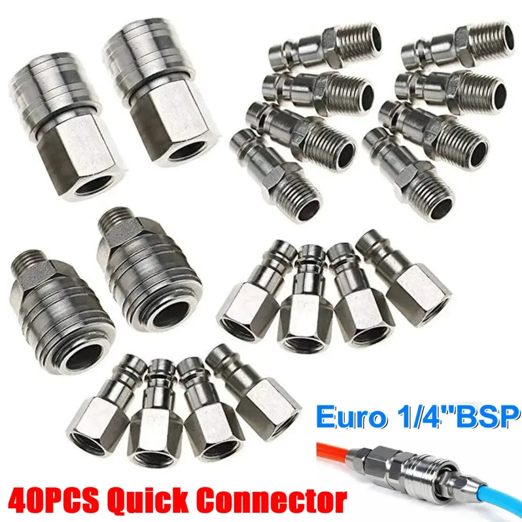 20PCS Euro Air Line Hose Fitting Connector Quick Release 1/4''BSP Male Female Pneumatic Hose Couplers Kit