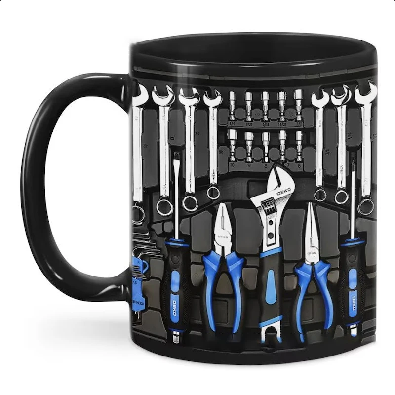 New Funny Toolbox Design Ceramic Coffee Mug 325ML Mechanic Water Cup Wrench Pattern Sturdy Mechanic Mug Auto/Car Mechanic Gift