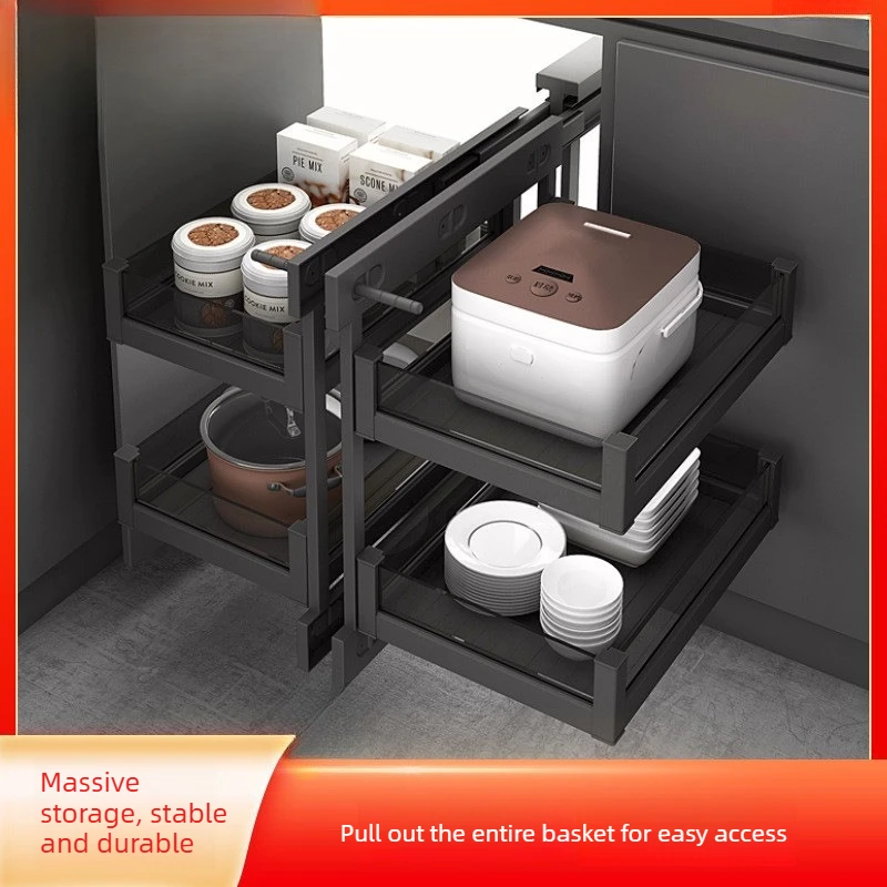 Cabinet Corner Basket, Full Open Kitchen Seasoning Dish Basket, Drawer Type Large-capacity Corner Storage Cabinet Basket
