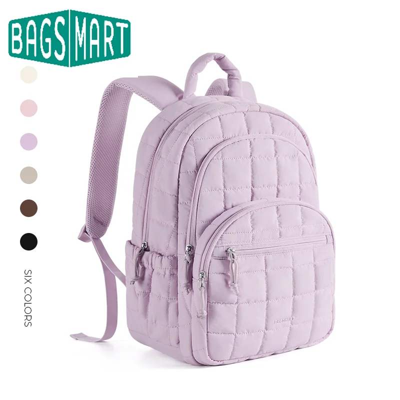 BAGSMART Travel Backpack for Women Quilted Casual Daypack Water-Resistant Bookbag for 15.6 Inch Laptop Fashion College Backpack