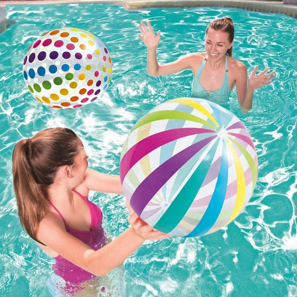 1pc 15.35Inch Colorful Striped Transparent Ball Inflatable Beach Ball, Suitable For Beach Pool Party Games