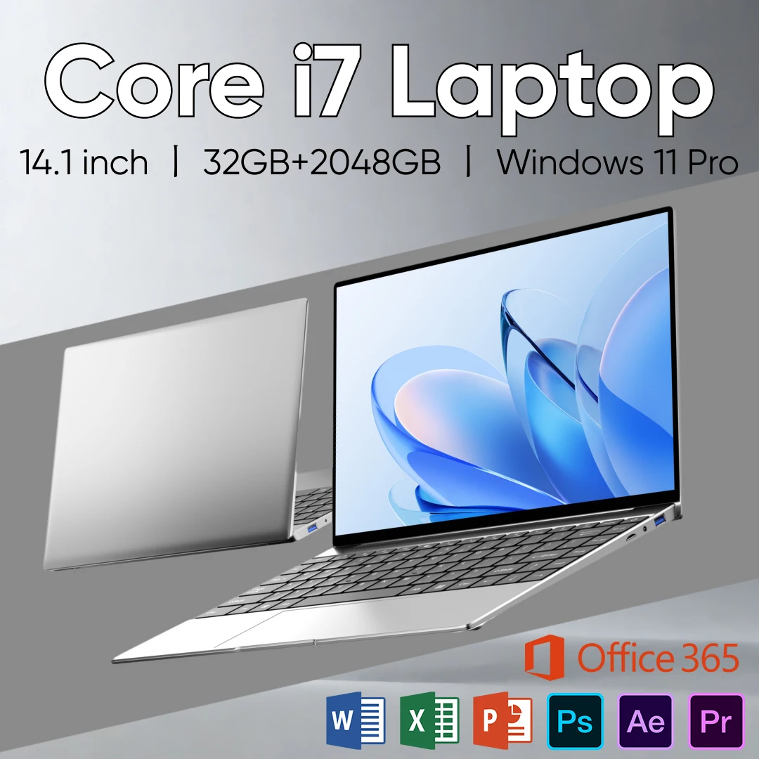 New Core I7 14.1 Inch Laptop Intel I7 8650U 32 Gb Ram 2 Tb Ssd Gaming Pc for Office and Studio Windows 11 Pro