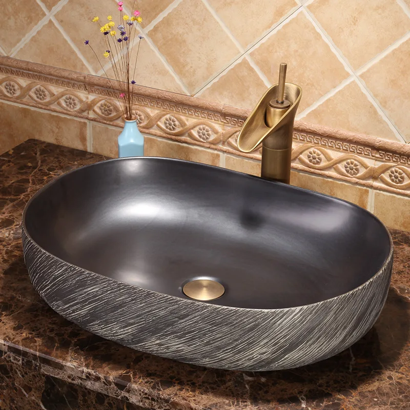 Oval Ceramic Bathroom Countertop Vessel Sink Bathroom Vessel Sink Washbasin Ceramic Art Countertop Basin Washbasin Bathroom