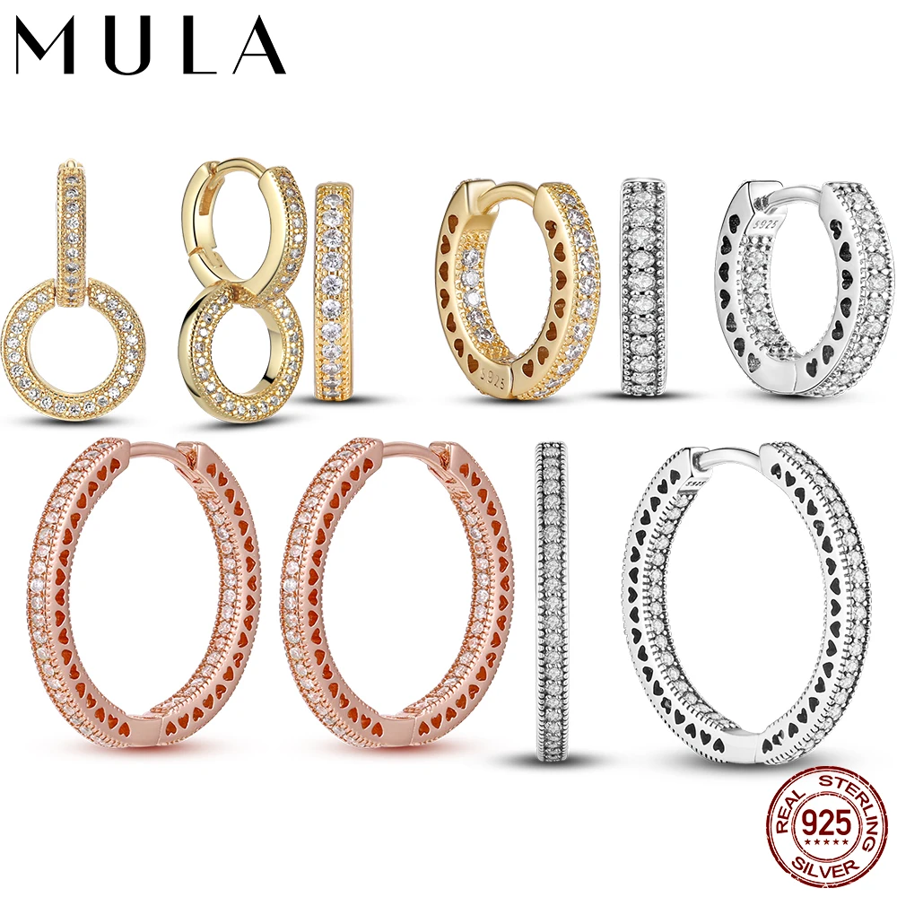 Original 925 Sterling Silver Pave Heart Hoop Earrings Women's Silver Earrings Wedding Women's Jewelry Gift