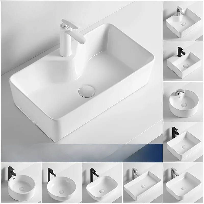 Letter Grid Top Basin Washing Toilet Ceramic Washbasin Art Square Round Single Basin Household Vegetable Washing Dish