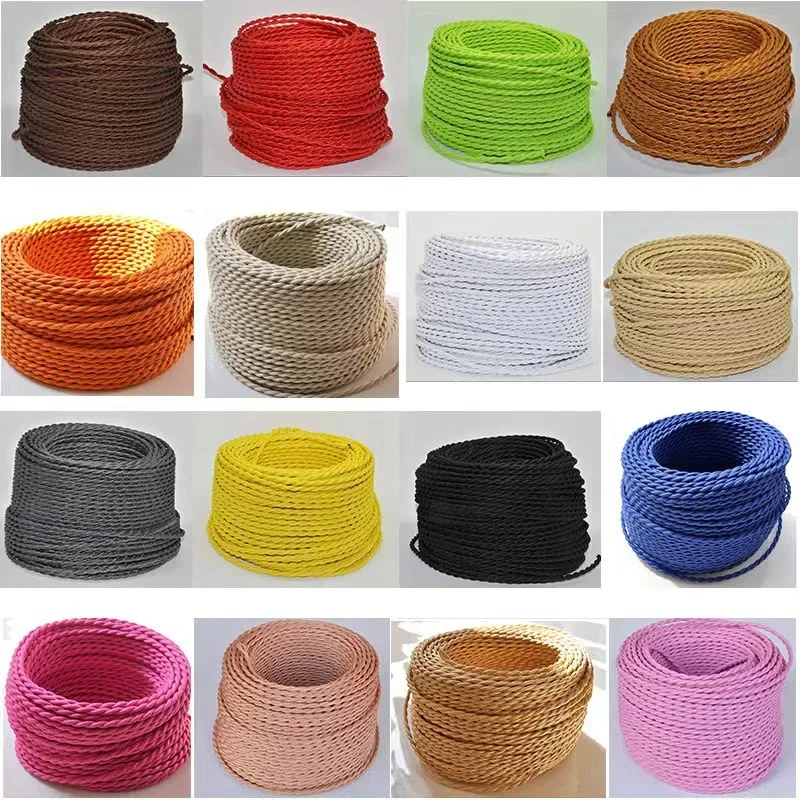 Fabric Cable cord for Vintage Pendant light 110/220V Decoration lamp Cables Gold Knitted Cloth Twisted Electrical Wire