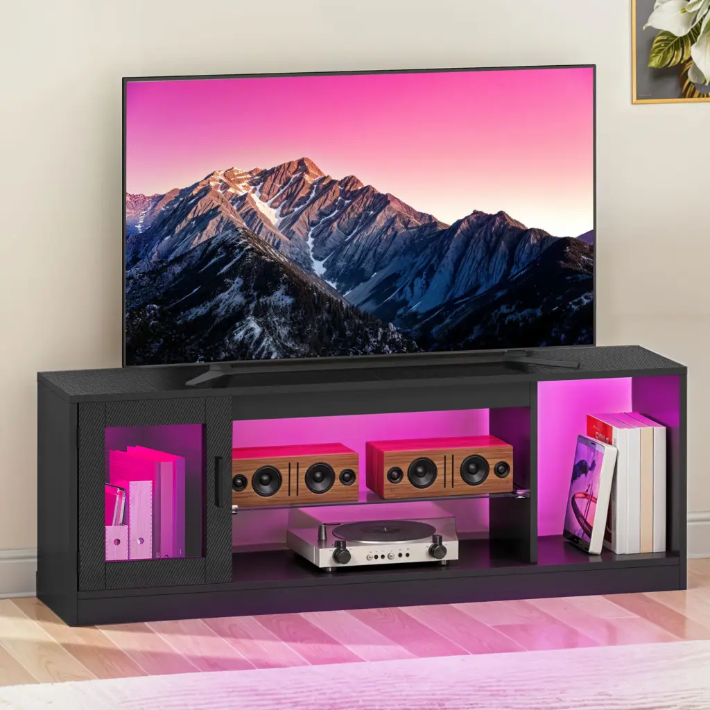 YITAHOME 65 Inch TV Stand - Modern Cabinet with Open Glass Shelves for Living Room, Gaming & Hallway