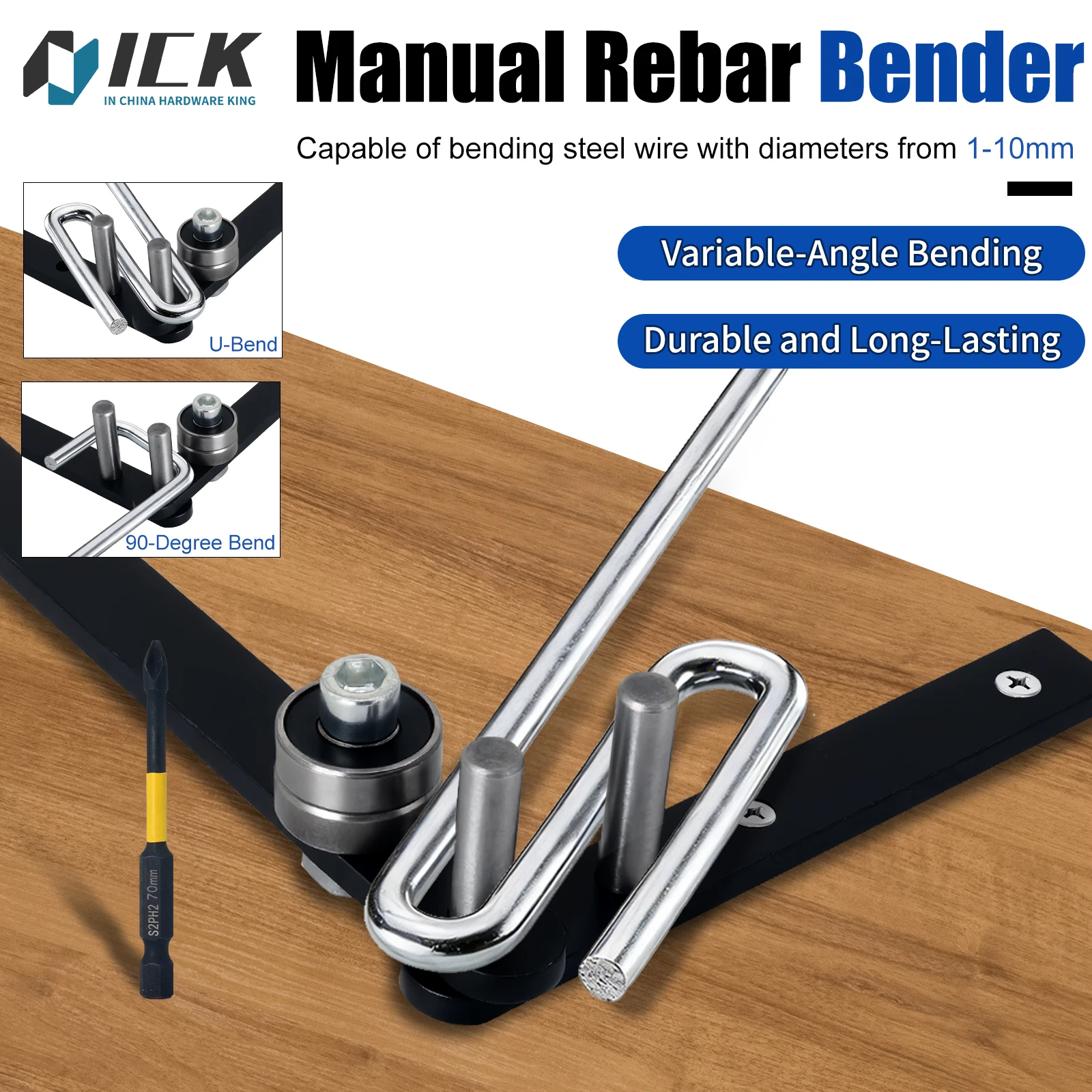 Manual Rebar Bender for 1-8mm Steel Wire Multi Angle Bending Tool High Carbon Steel Easy Install Durable Heavy Duty