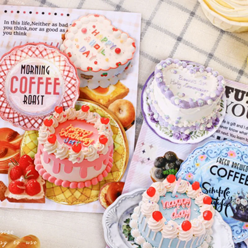 Mr. Paper 3-Pack Cake Stickers - Dessert Theme Journal Decor, Creative Food Collage Material, Fun Theme Stationery DIY Phonecase