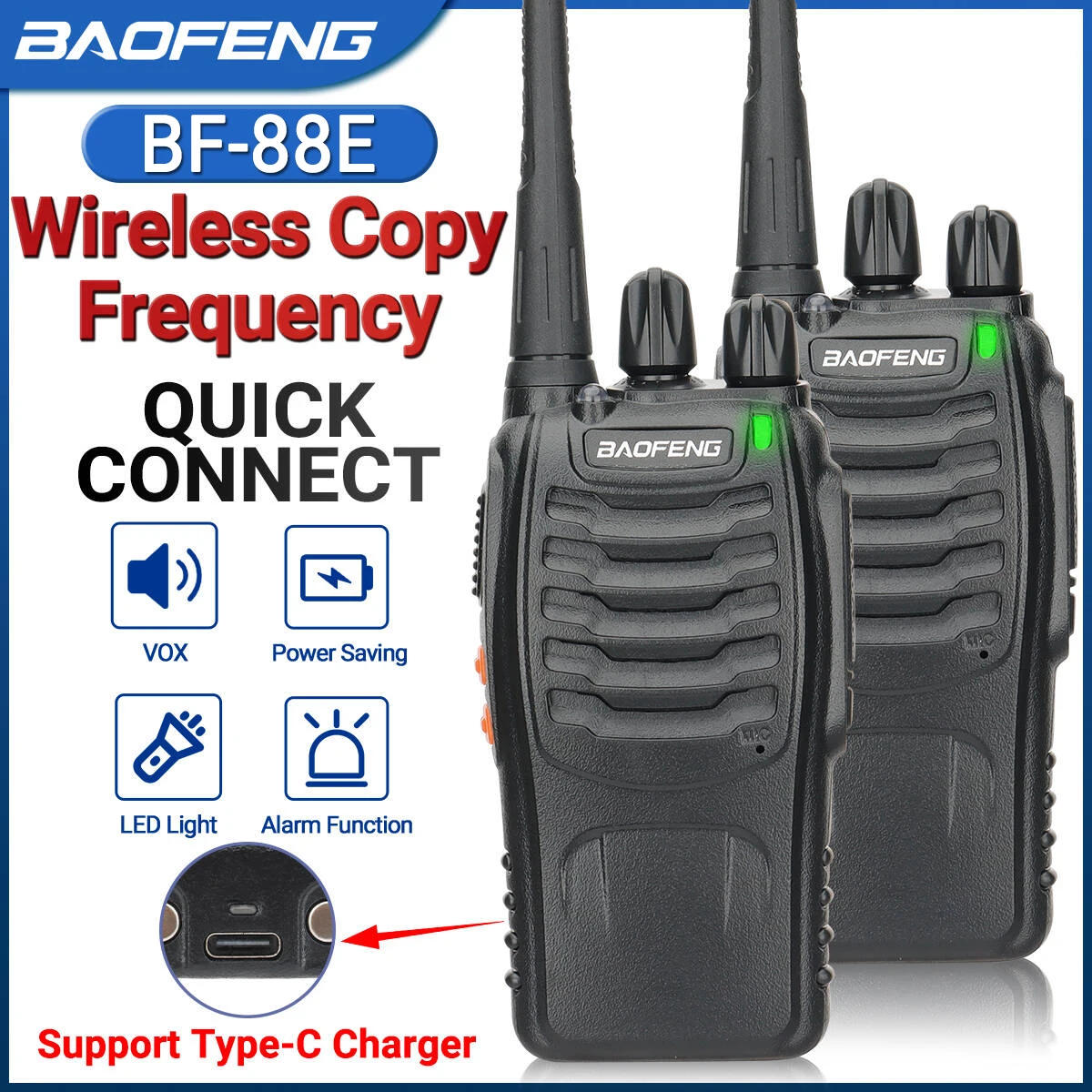 Baofeng BF-88E Walkie Talkie Wireless Copy Frequency Long Range UHF 400-470MHz Portable Ham Two Way Radio for Hunting