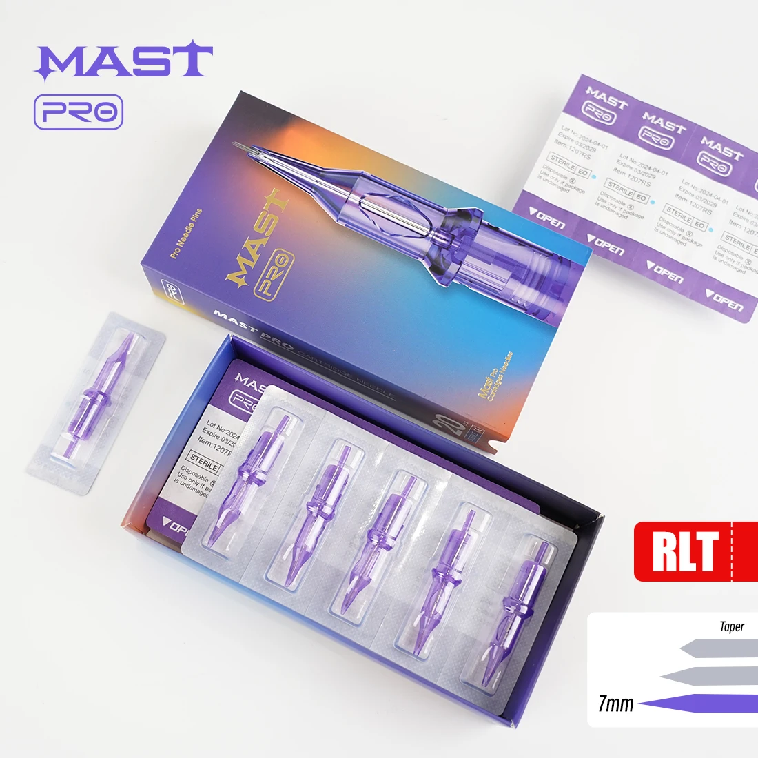 Mast Pro Tattoo Cartridge Needles RLT Taper 7MM 20Pcs Universal Tattoo & PMU Needles for Most Machines Line Shading Work Supply