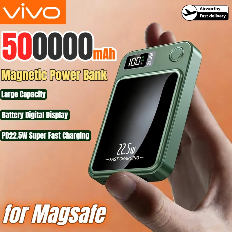 VIVO 500000mAh Magnetic Power Bank PD22.5W Wireless Fast Charging Large Capacity External Battery For iPhone Huawei Samsung