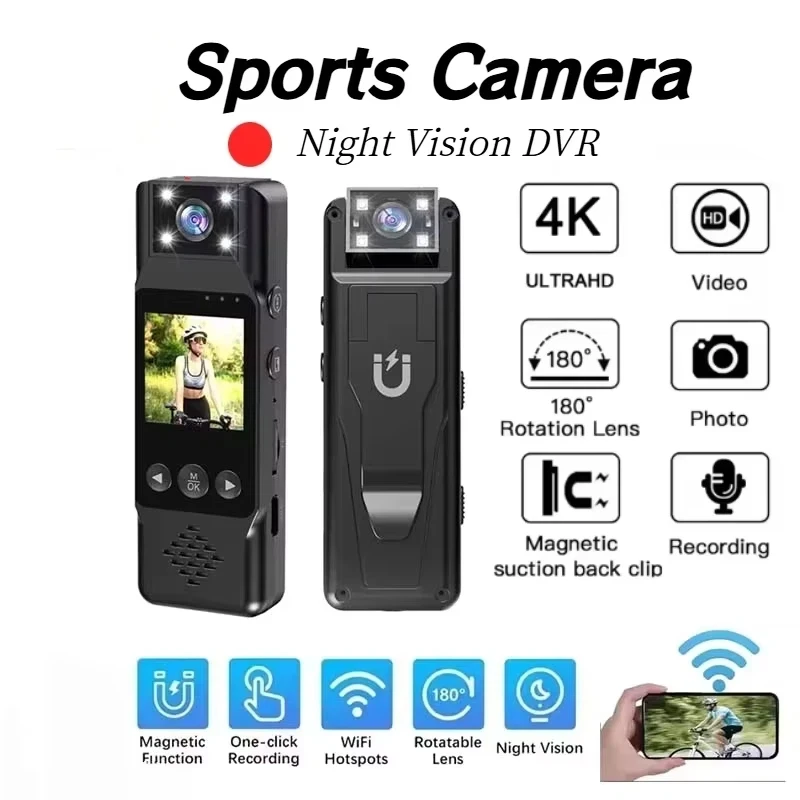Sport Camera Mini Camera 4K HD Wifi Magnetic Back Clip Digital Video Recorder Worn Body Cam Night Vision DVR NEW