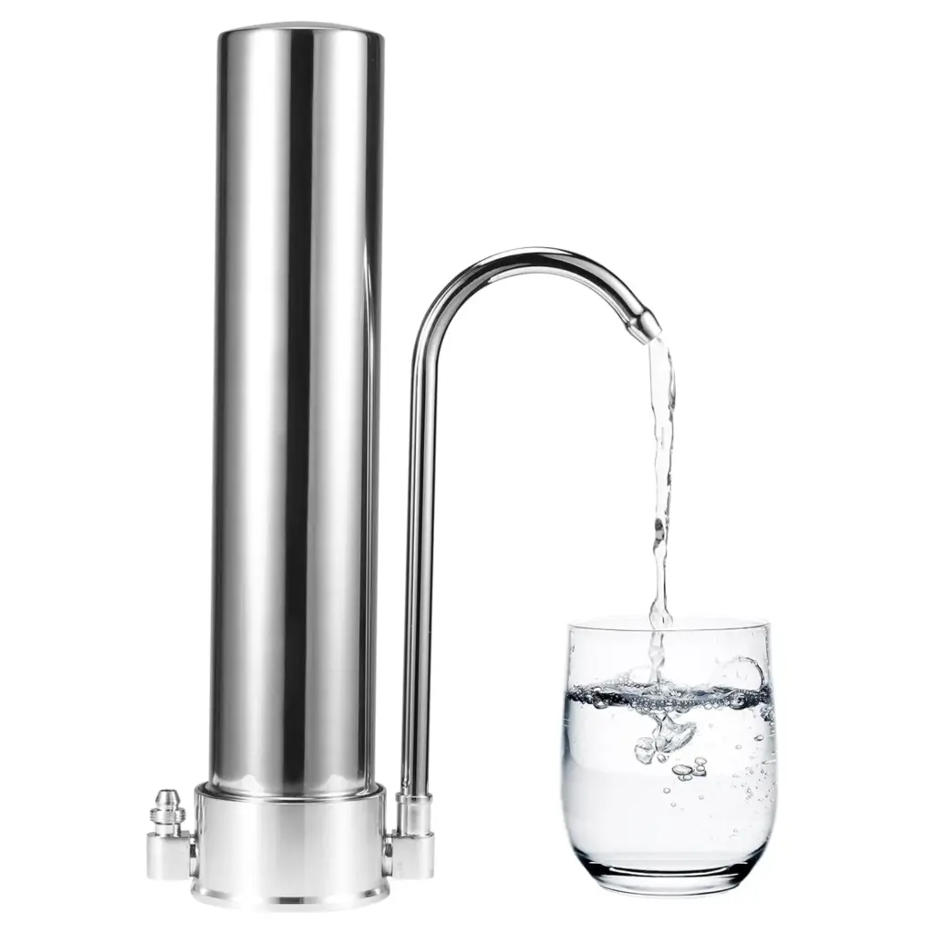 304 Stainless Steel Faucet Water Filter with Washable Ceramic Filter Element，Reduces Bacteria, Metal,Lead, Chlorine and Odor