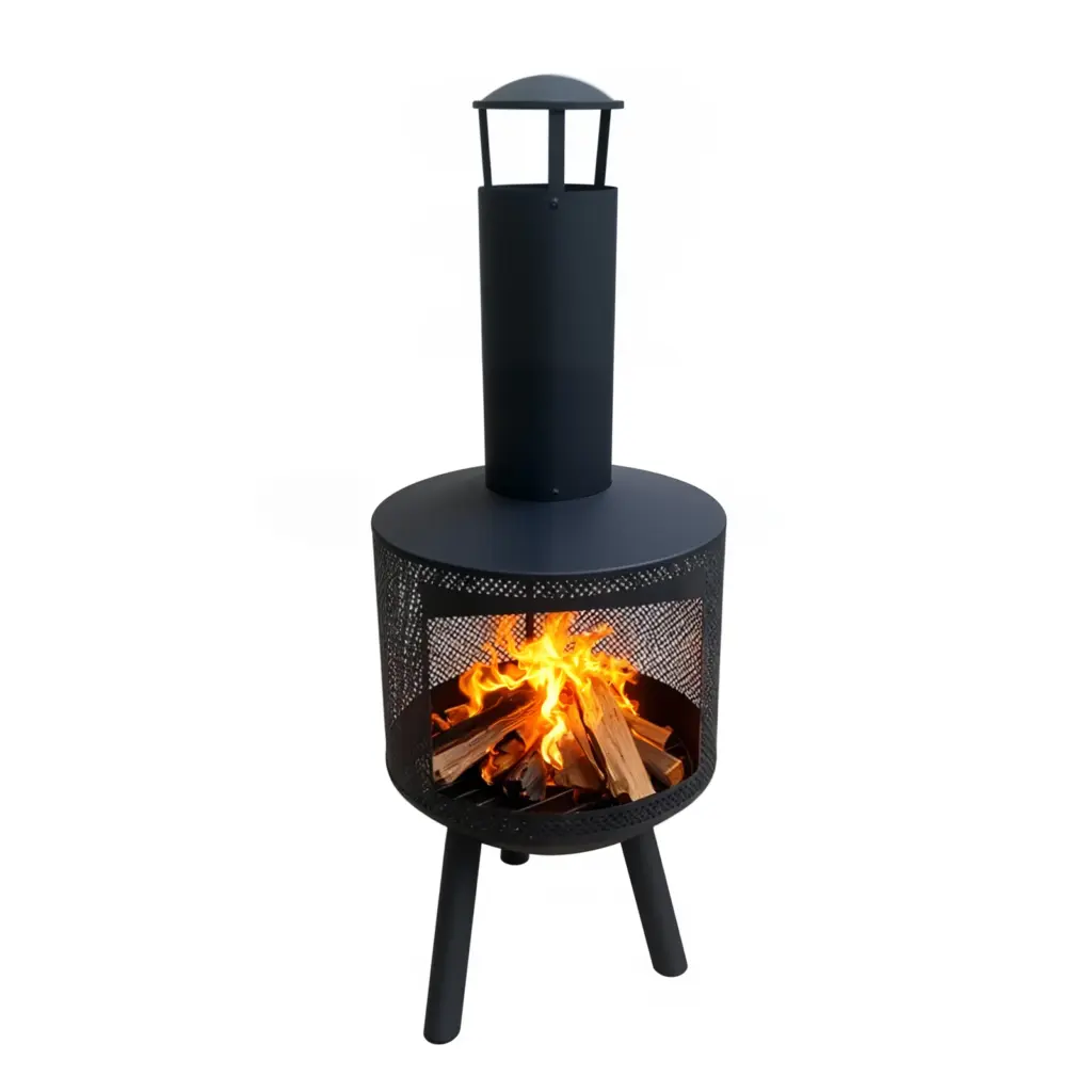 Fire Chiminea Log Barn Fire Chiminea Wood Burner Outdoor Patio Fire Pit Heater with Chimney, Poker for Home Garden Outdoor