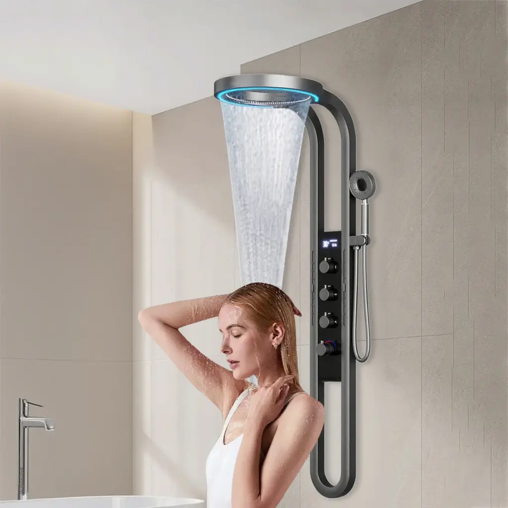 Luxury Wall Mounted Spa Massage Shower Panels System Digital Display Rain Shower for Bathroom Brass Mixer Faucet Full Shower Set