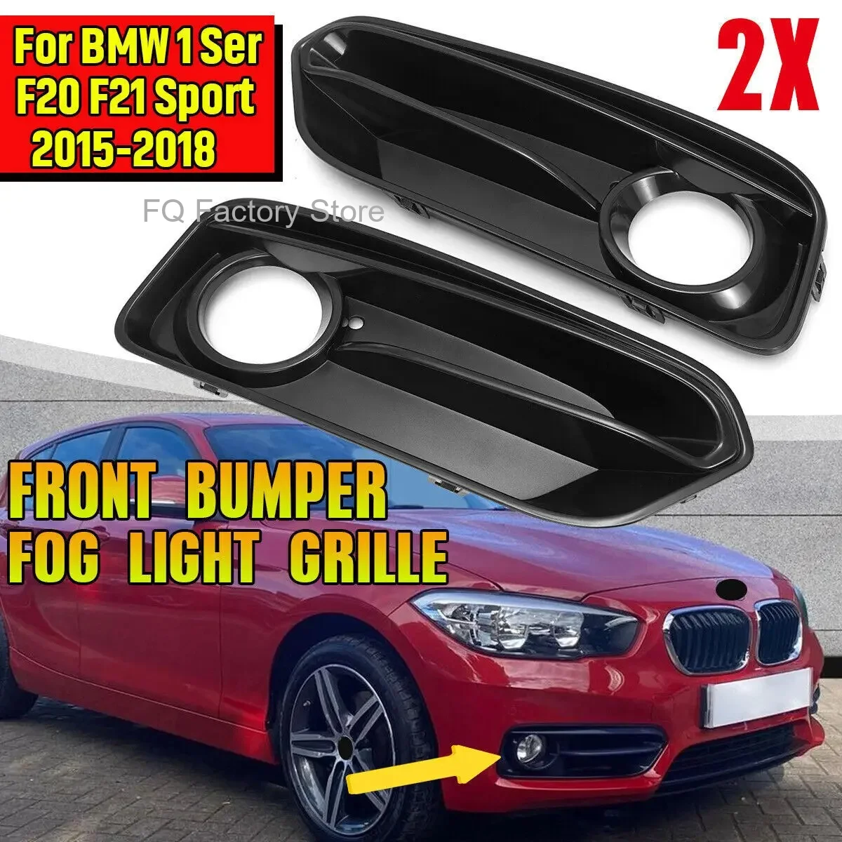 Pair Front Bumper Fog Light Racing Grilles For BMW 1 Series F20 F21 LCI Sport 2015-2018 Glossy Black 1 Pair Fog Lamp Grill Cover