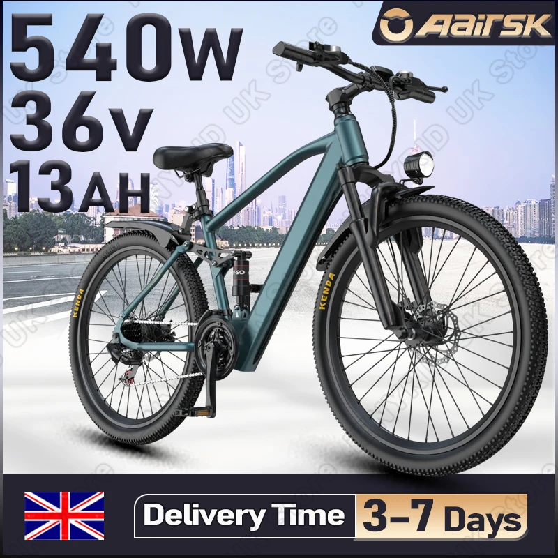 Aairsk GT900 Adult Electric Bike Peak 540W 36V13AH Battery Commuter E-bike Mountain 26inch Tire City Dual Suspension E-Bicycle