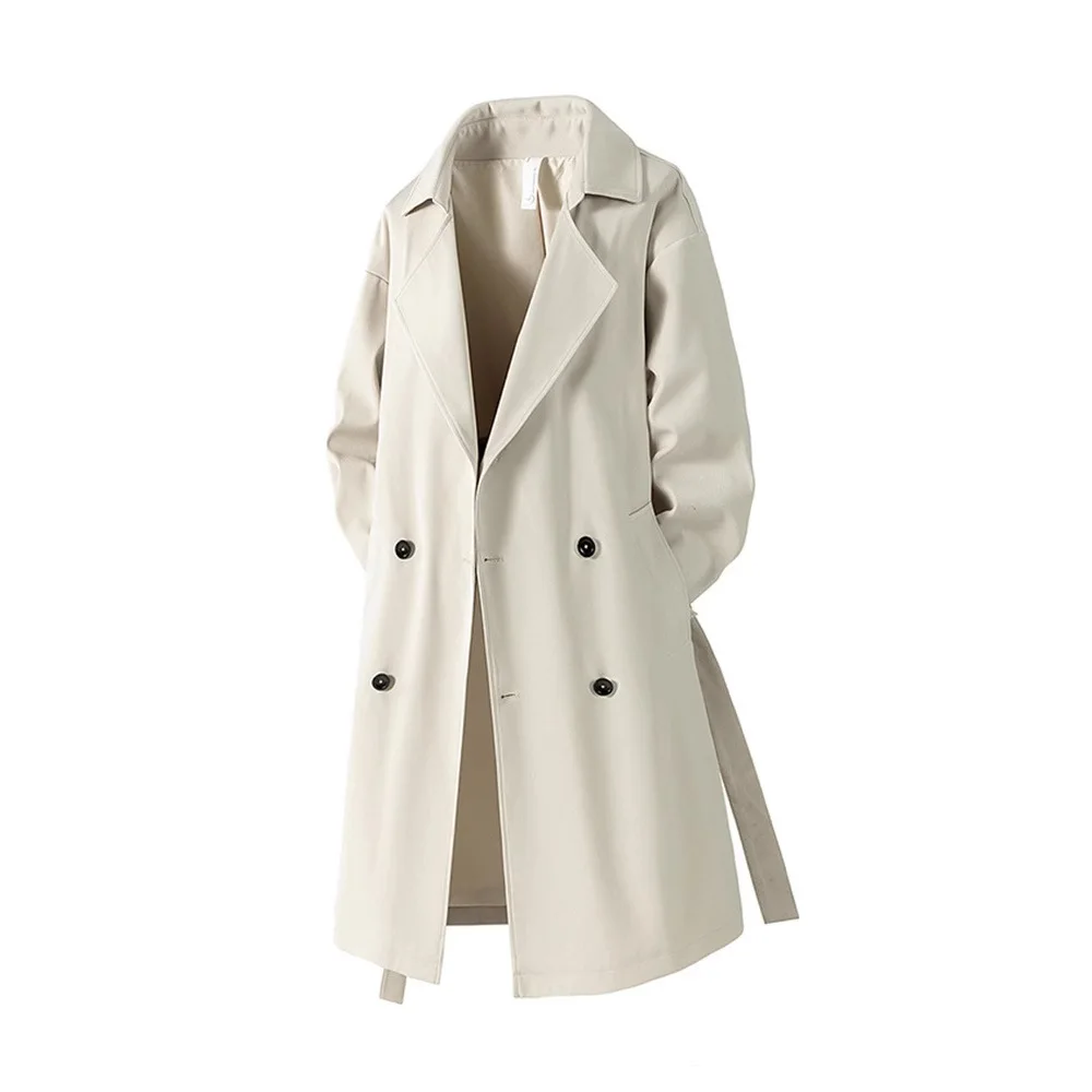 2025 Autumn Mens Long Coat American Streetwear Vintage Over Knee Trench Coat Casual Retro Waterproof Windbreaker