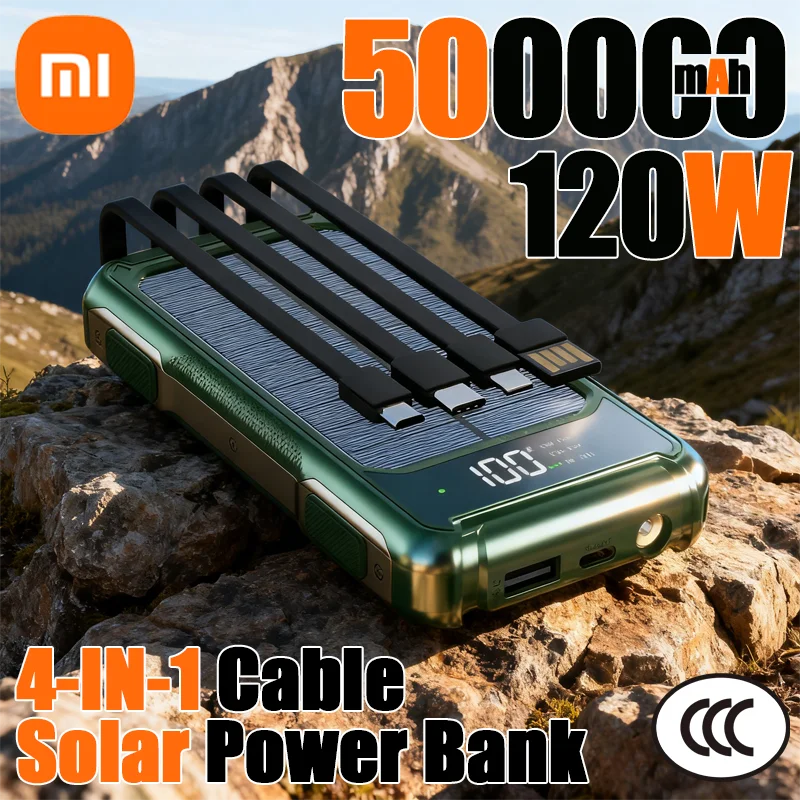 Xiaomi 200000mAh Solar Power Bank Large Capacity 4-in-1 Built in Cables Intelligent Digital Display Power Supply For IPhone