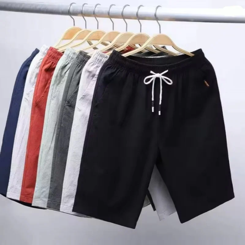 Summer Shorts Men Solid Casual Shorts Male Cargo Shorts Brand Beach Shorts Cotton Linen Board short Asia Size M-5XL