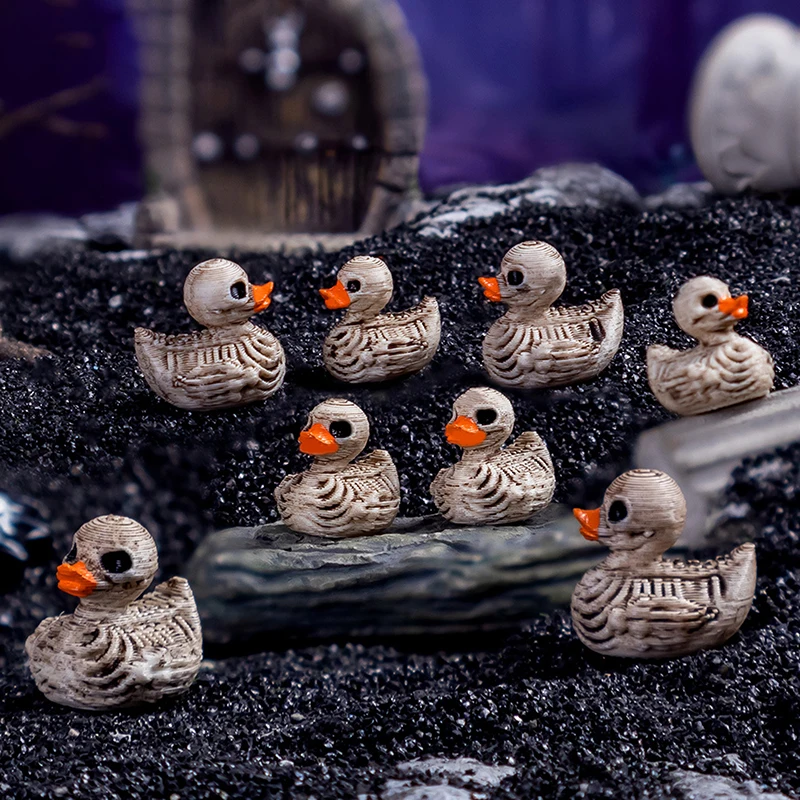 HOT! 5PCS Mini Ducks Skeleton Halloween Decorations Resin Scary Duck Miniatures Home Decorative Figurines Micro Landscape