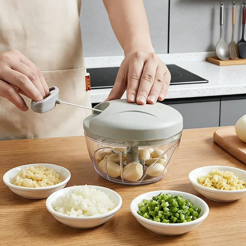 Food Chopper Meat Grinder Hand-Pulled Rotary Cutting Vegetable Meat 500/900ml Stainless Steel Blade Household Hand Mixer