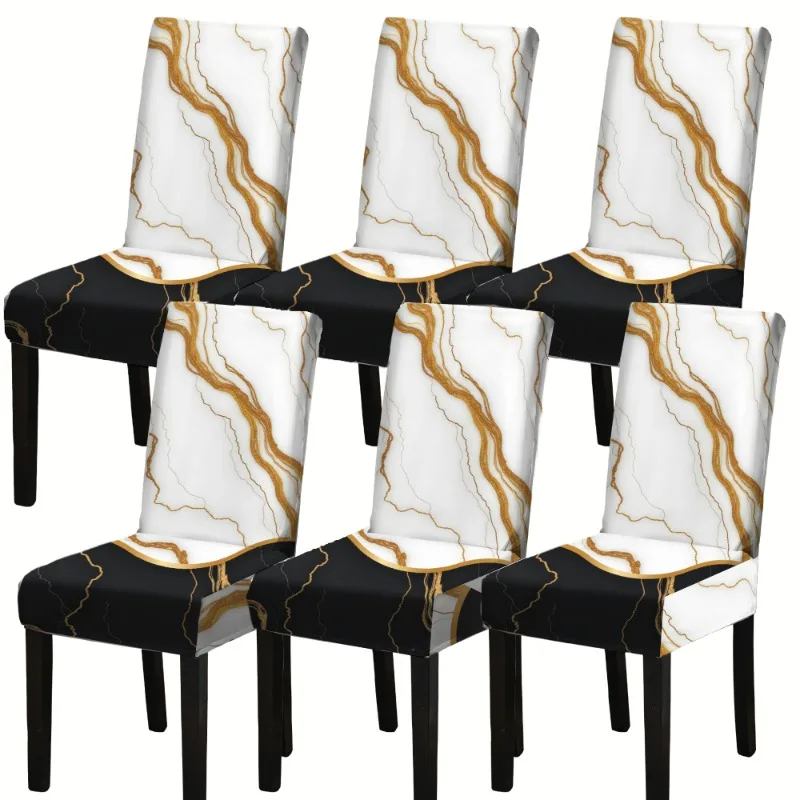4/6pcs Elastic chair cover Marble Pattern Stretch Dining Chair Covers for Home Decor Protector Slipcovers Home Decoration