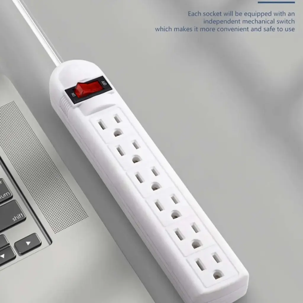 6 Outlet Power Strip US Plug Compact Overload Protection 110V 10A 6.6 ft Extension Cord for Home Business Office Dorm Commercial