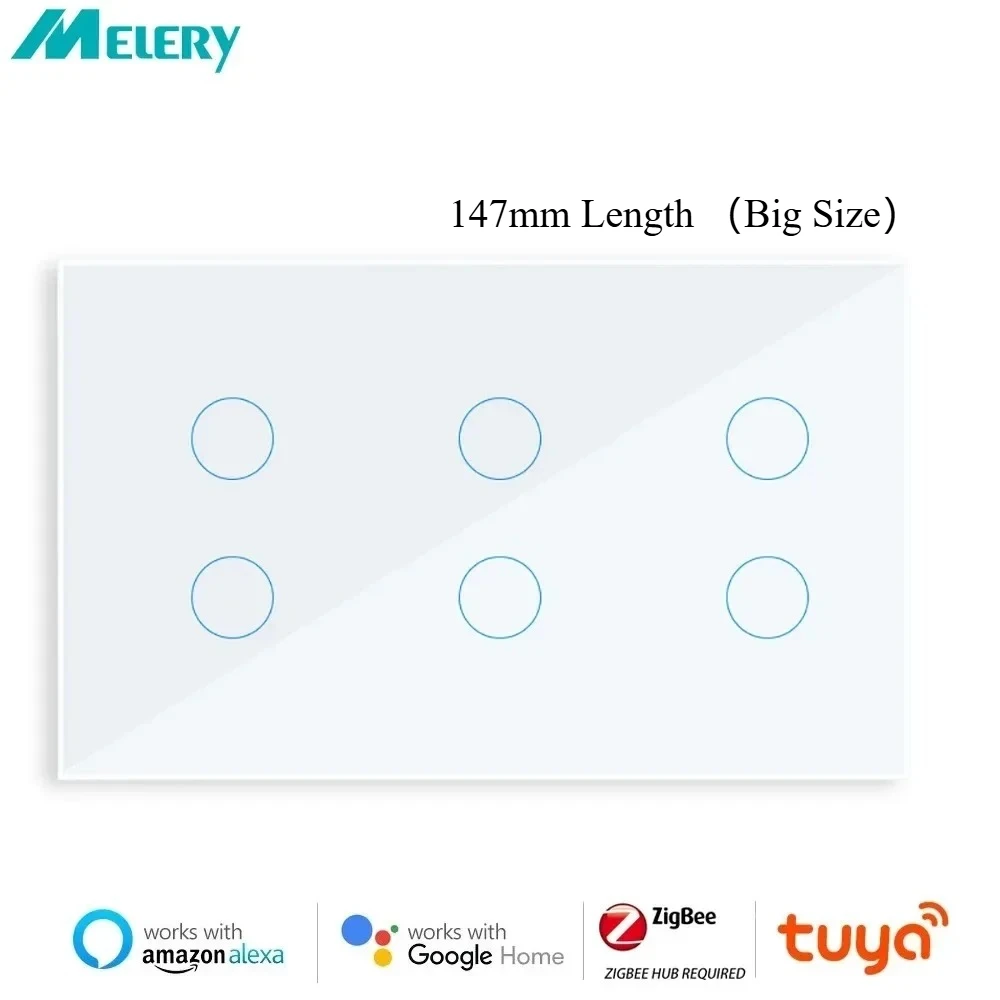 Melery Zigbee Smart Wall Light Switch Touch Glass Panel Wireless Interrupter 4/5/6 Gang Remote by Alexa Google Home appliance