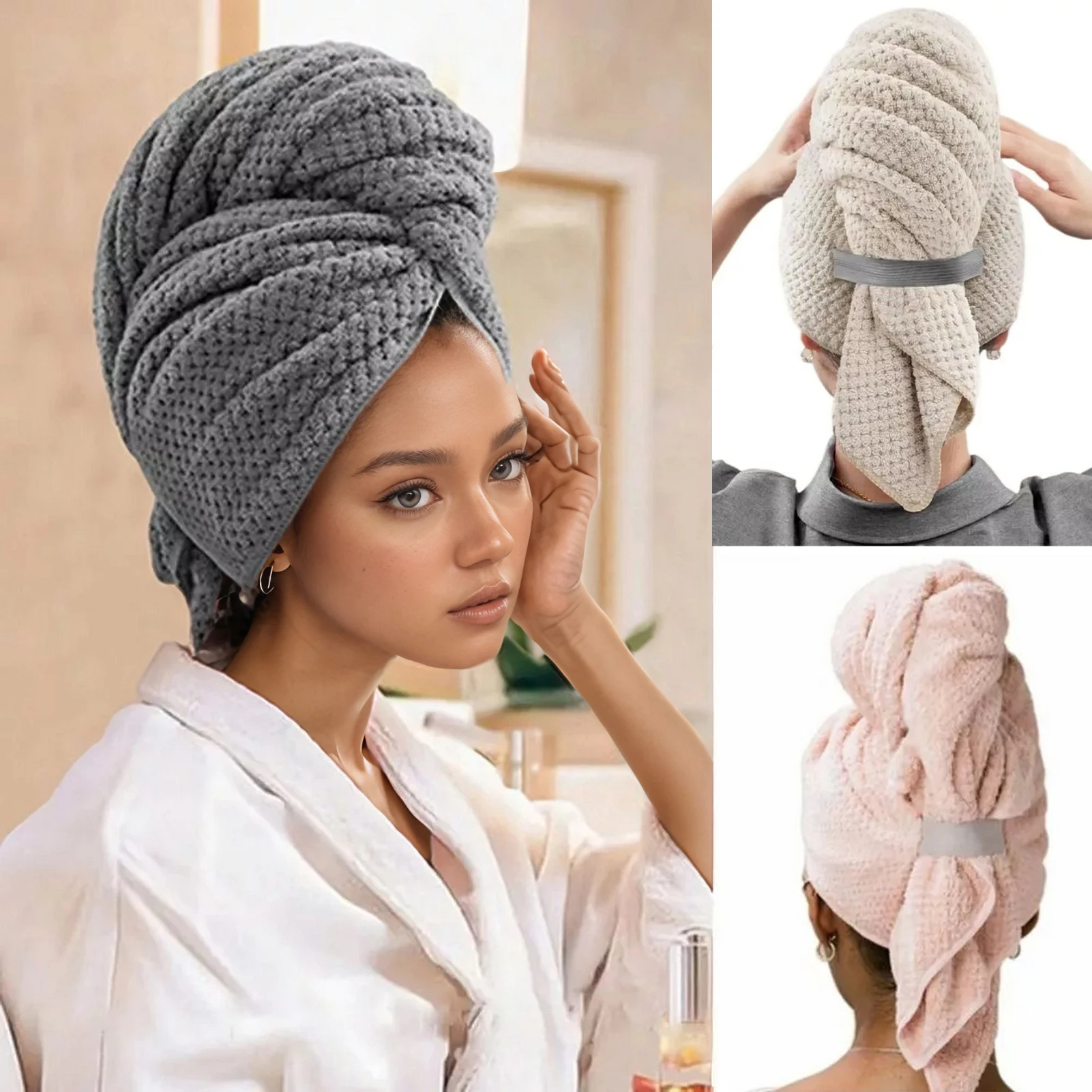 Anti-Frizz Hair Turbans Ultra Soft Hair Towel Wrap with Elastic for Home Travel Outdoor Activities