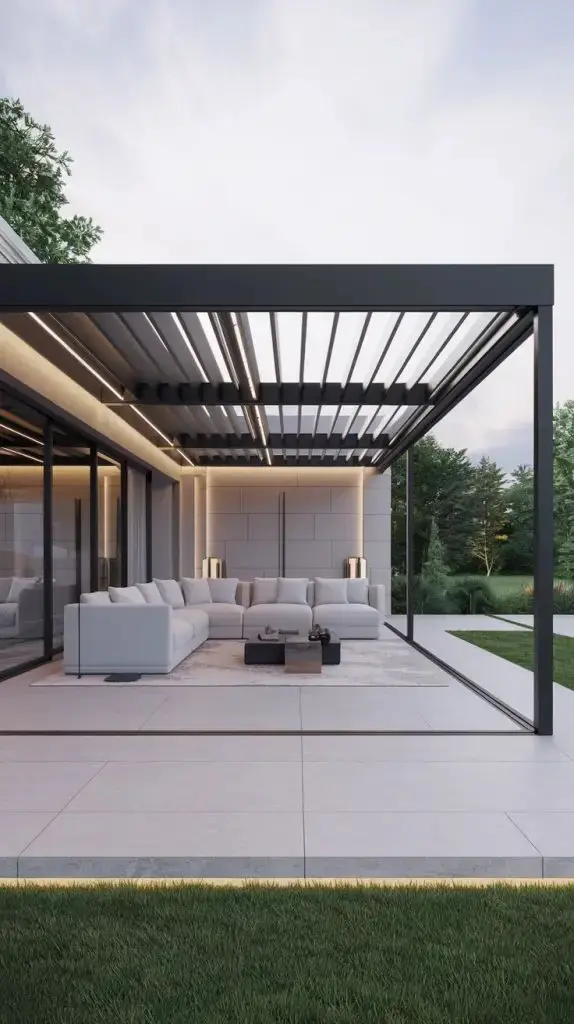 Waterproof Outdoor Pergola with Sliding Glass Door Garden Louvered Pergola for Living Room Outdoor Motorized Aluminum Gazebos