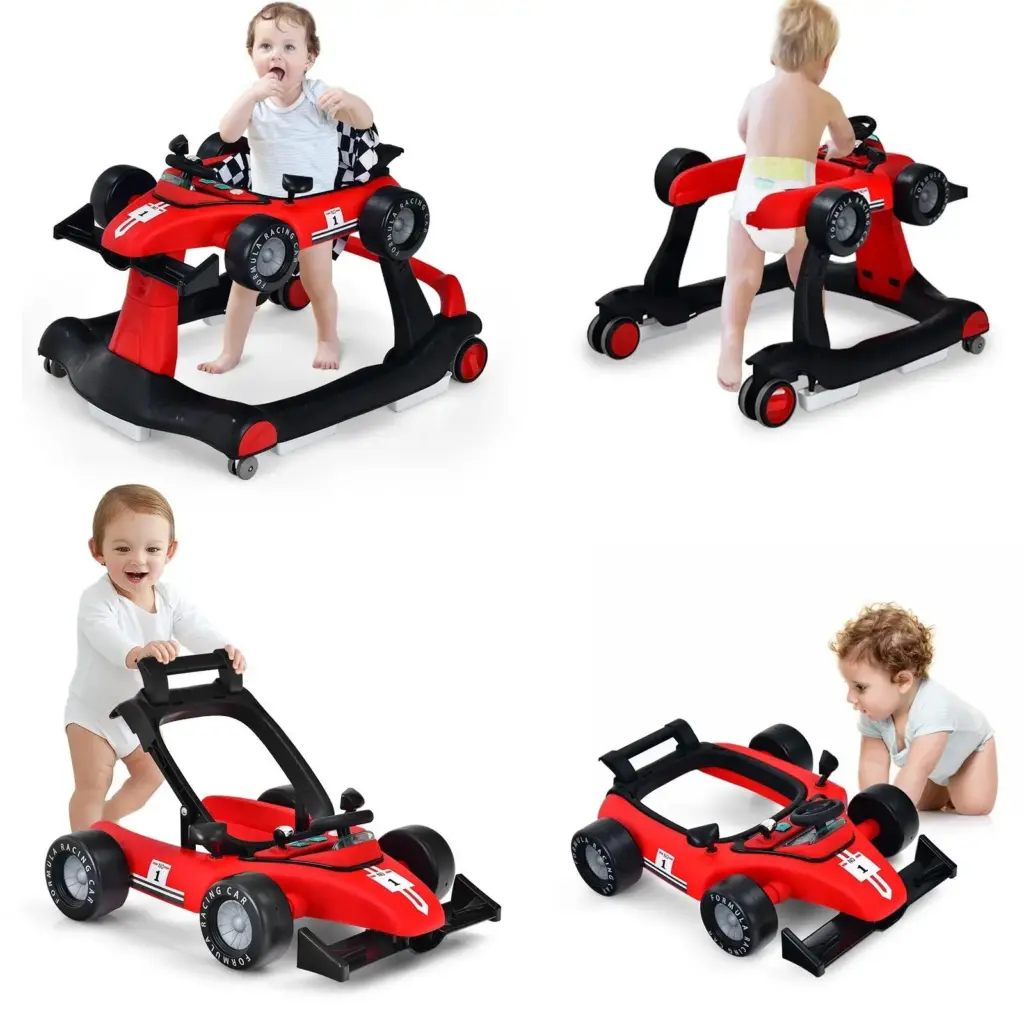 ERGOMASTER 4-in-1 Baby Walker Foldable Activity Push Walker with Adjustable Height & Speed